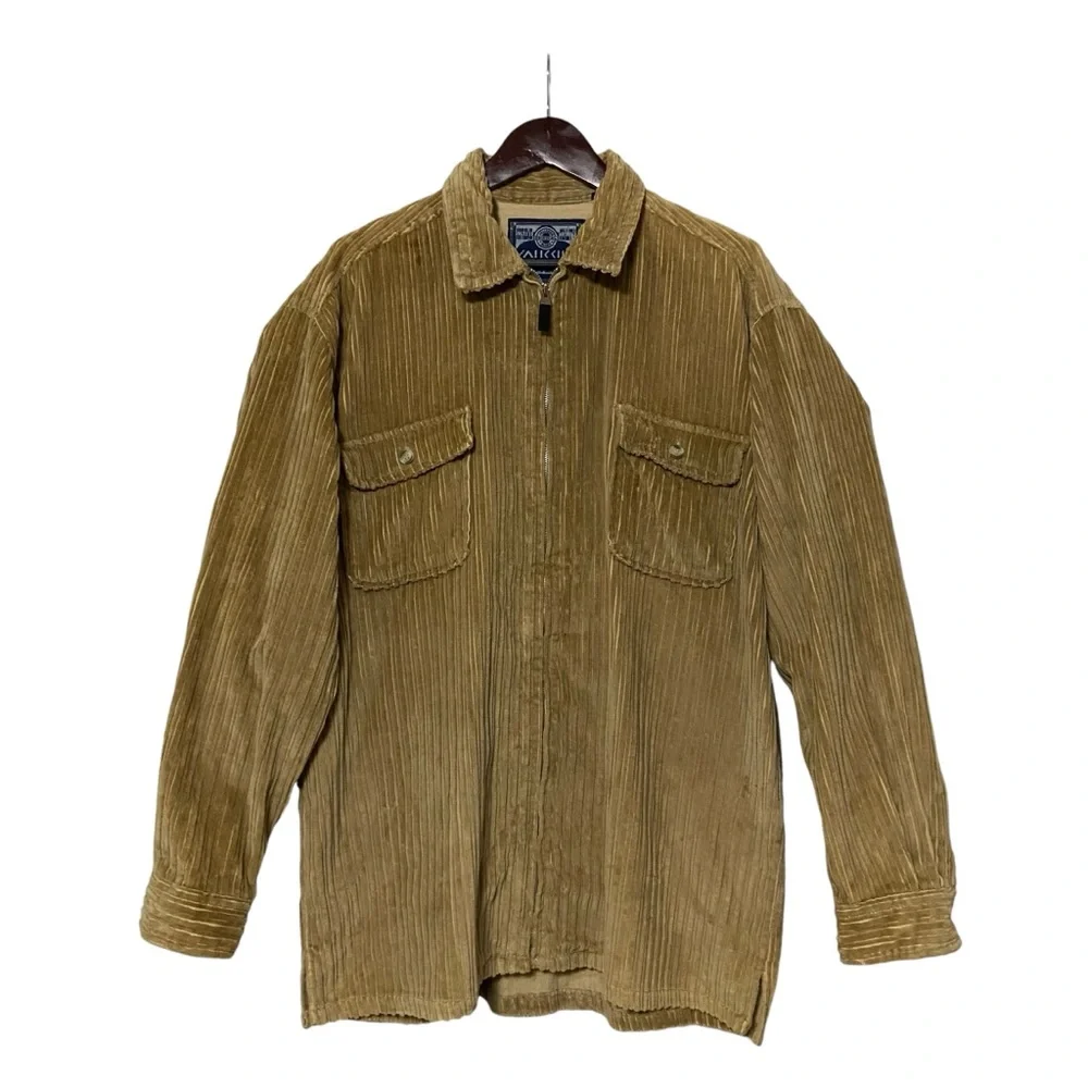 Vintage Mocha Corduroy Zip Up Shacket Oversized Baggy Jacket Streetwear XL
